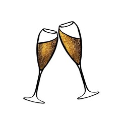 Two glasses of champagne or wine . Illustration of a doodle.