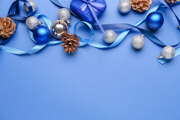 Stylish Christmas decor on blue background