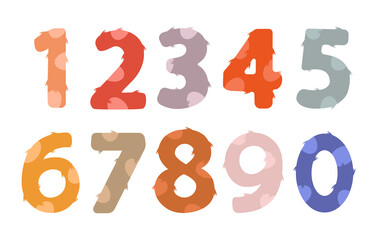 Cute numbers. A set of children's, cartoon, color, animal-styled numbers. For a birthday. Vector illustration in a flat style