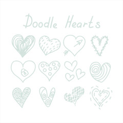 Vector doodle hearts Speech hand drawn bubbles set. Talk clouds sketching illustration.