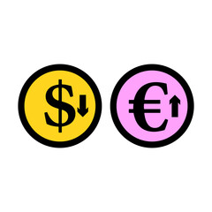 Obraz premium Falling Dollar And Growth Up Euro Coins Icon