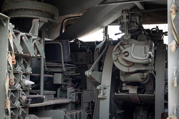 Interior detail of an offensive military vehicle, self-propelled howitzer model M-44