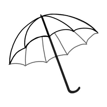 isolated image on a white background. Cartoon colorful graphic illustration of an umbrella.  accessory with handle protection from rain . Seasonal protective hand-drawn stylish symbol of rainy weather