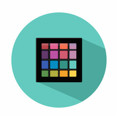 Palette of bright eyeshadows in black case vector icon isolated on blue background
