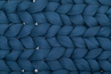 knitted wool from natural materials in blue close-up