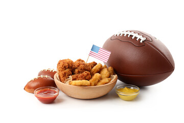Concept of Super bowl snacks isolated on white background