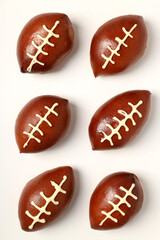 Flat lay composition with concept of Super bowl snacks on white background