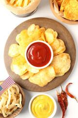 Concept of Super bowl snacks on white background