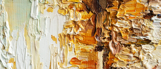 Embossed pasty oil paints and reliefs. Mix of paints.