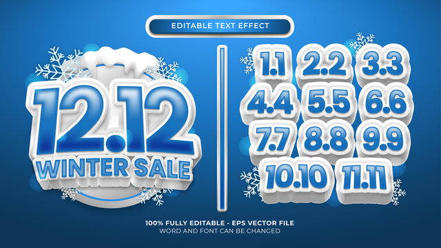 Winter sale promotional title template. Bundle text style effect