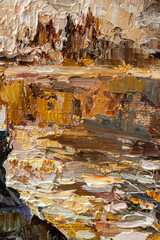 Embossed pasty oil paints and reliefs. Mix of paints.