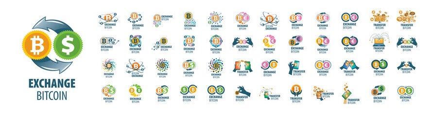 A set of vector logos of Bitcoin exchange on a white background