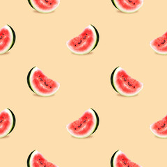 Slices of ripe watermelon on a bright background, seamless pattern.
