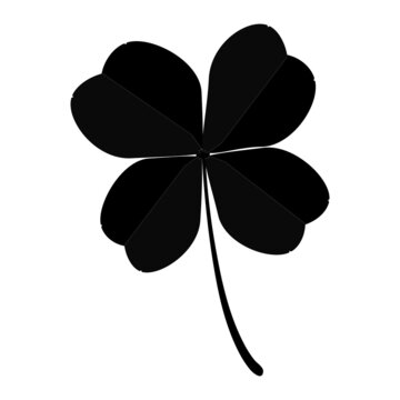 Four leaf clover icon isolated on white background.Clover silhouette.Black shamrock sign.Saint patricks day, beer festival emblem.Irish traditional holiday lucky and fortune symbol.Vector illustration