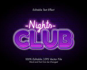 Nights Club editable text effect neon style vector