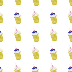Seamless vector ice cream pattern. Food repeat background for fabric, textile, wrapping, cover etc.