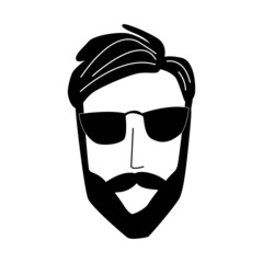 Stylish man in sunglasses. Head with a fashionable haircut, with a beard and mustache. For barber shop logo, men fashion icon, for gentleman grooming advertisement, fathers day greeting card, poster