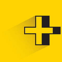 plus and add symbol with shadow on yellow background