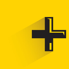 plus and add symbol with shadow on yellow background