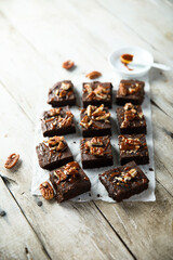 Homemade brownie with pecan nuts