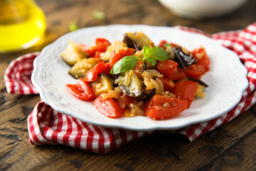 Traditional homemade eggplant ragout with tomatoes	