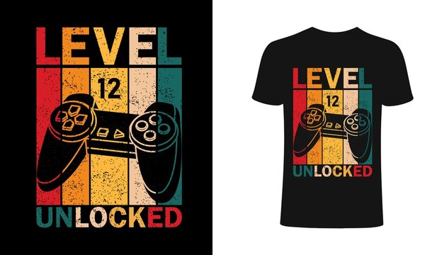 Level 12 Unlocked T shirt design, vector, element, apparel, template, typography, vintage, eps 10,gamer t shirt.