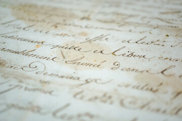 Diagonal close-up of old fashion writing sample document