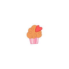 Cute cupcake. Heart symbol. Isolated vector object on white background. Valentine's day art. 