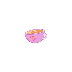 Hot drink cup. Coffee, tea, cocoa. Heart. Cartoon art. Isolated vector object on white background. 