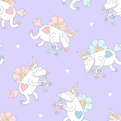 Unicorn - cupid. Seamless vector pattern (background). Valentine's day print. 
