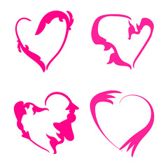 Illustration of a set of patterned pink hearts