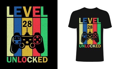 Level 28 Unlocked T shirt design, vector, element, apparel, template, typography, vintage, eps 10,gamer t shirt.