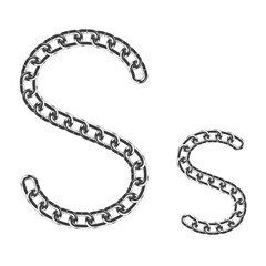 The uppercase and lowercase letter S is made of realistic metallic-colored chains. Isolated on a white background. Vector illustration.