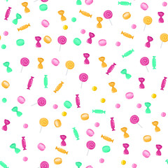 seamless patterns vector cakes and candies. Bright pattern of sweets for packaging paper and fabrics. Vector ornament for decoration of the holidays.