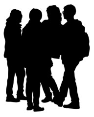 Big crowds people on street. Isolated silhouette on a white background