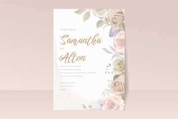 Beautiful soft floral and leaves wedding invitation card