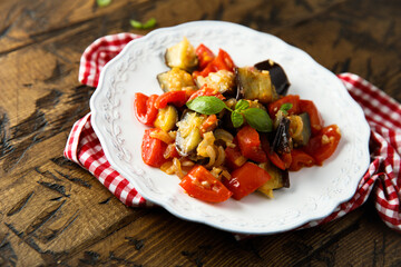 Traditional homemade eggplant ragout with tomatoes	