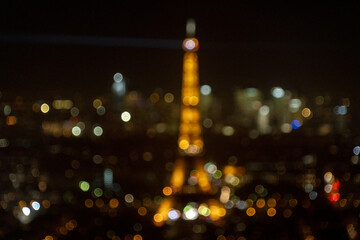 Eiffel Tower night blur movement light effect in camera