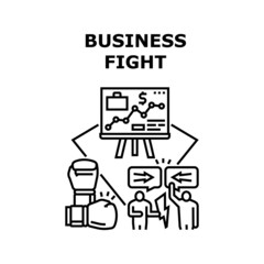 Business Fight Vector Icon Concept. Business Fight And Businesspeople Or Managers Competition. Planning And Analyzing Financial Strategy, Company Competitive Organization Black Illustration