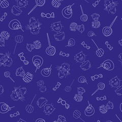 Vector Blue Halloween Trick or Treat seamless background pattern