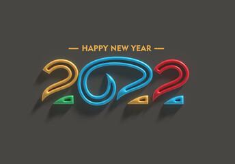3D Render Happy New Year 2022 Text Typography Design.