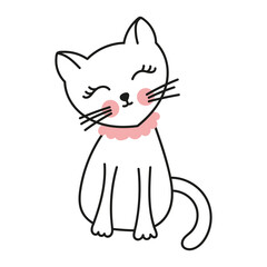 vector cartoon drawn doodle cat, cute and funny, isolated