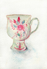 Vintage coffee cup watercolor food illustration  - 471028974