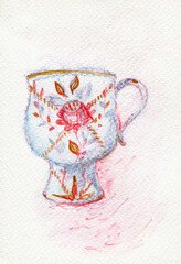 Beautiful watercolor hand painted coffee cup  - 471028977