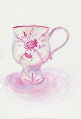 Watercolor beautiful coffee cup with floral design  - 471028978