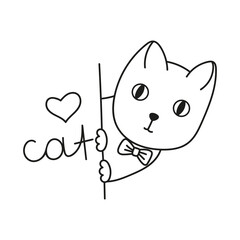 vector cartoon drawn doodle cat, cute and funny, isolated