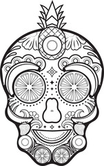 Sugar fruit skull black line vector illustration