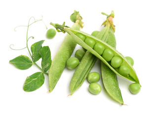 Fresh peas on white background