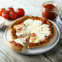 Homemade pizza with mozzarella and tomato sauce	