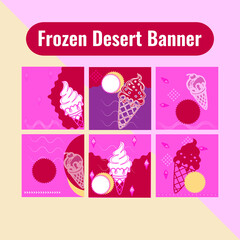 Ice cream social media post template | Frozen Desert Banner for food fresh cream with unique color, Vector illustration 